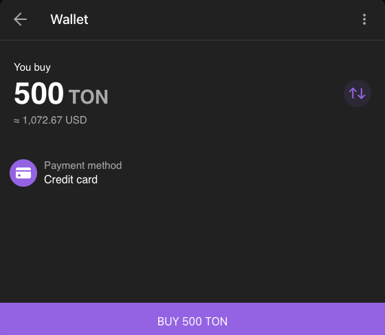 Buy Toncoin via @wallet with credit card