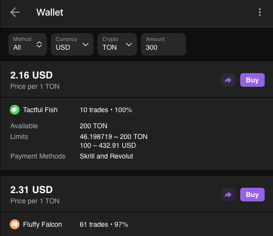 Buy from people button @wallet